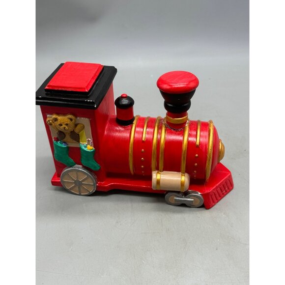 Hand-Painted Christmas decor figurine Train ceramic bear stocking red gold READ - Picture 10 of 12